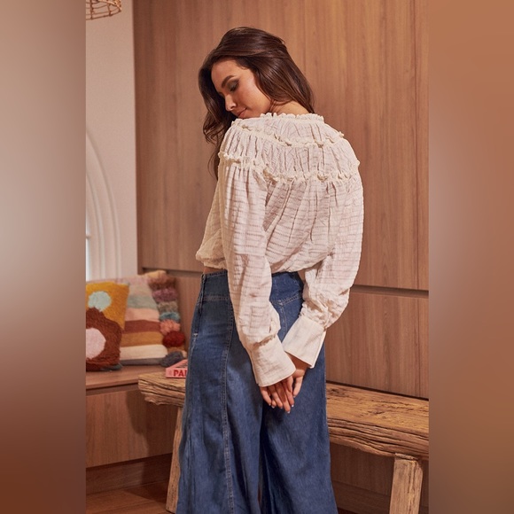𝓯𝓹 Free People ~ Hailey Blouse in Ivory - Picture 3 of 13
